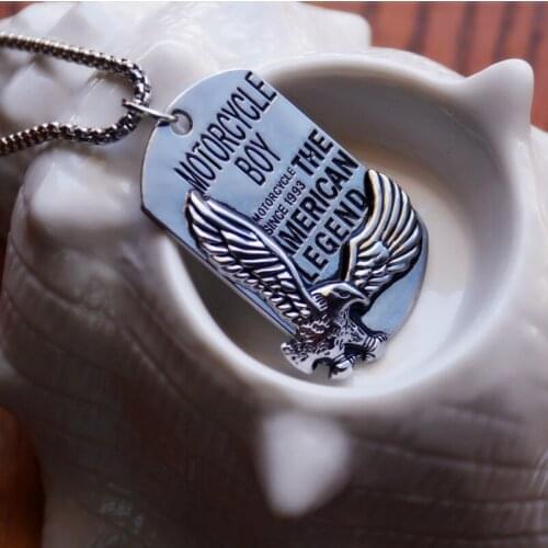 Fashion Personality Eagle Square Tag Pendant Necklace Motorcycle Party Punk Hip Hop Cool Silver Color Necklace Men Jewelry