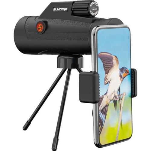Outdoor Monocular Telescope BAK4 12X42 High Definition Spotting Monocular With Tripod Phone Clip For Camping Hiking Hunting