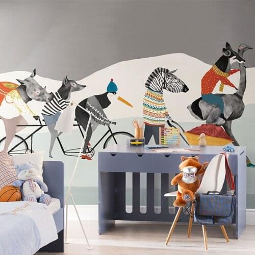 Cartoon Cute Animal Head Bike Wallpaper Murals 3d Wall Photo Mural for Kids Room Child Baby Kindergarten 3d Cartoon Wall paper