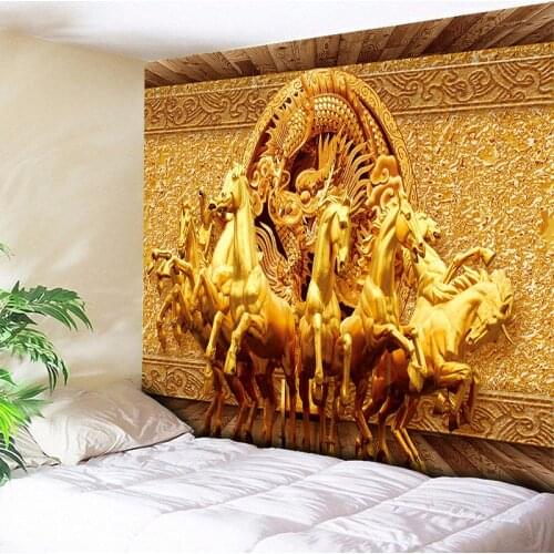 Golden Galloping Horse 3D Wall Tapestry Bohemian Decorative Wall Carpets Hanging Bohemian Home Decor Wall Rug 150x130 200x150cm