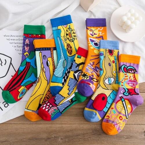 Peonfly Korean Style Fashion Socks Casual Abstract Harajuku Street Hip Hop Socks Unisex Funny Happy Skateboard Women Socks