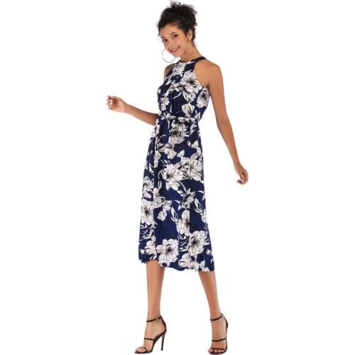 Color Dress Ladies dress women color Casual fashion Dresses Lace Party collar pringting Suspender sleeveless Chiffon fresh new