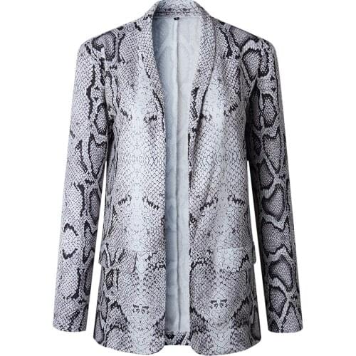 Casual Slim Fit Long Sleeve Women Blazer With Pockets Snakeskin Printed Shopping Soft Turn-down Collar Party Outerwear Work