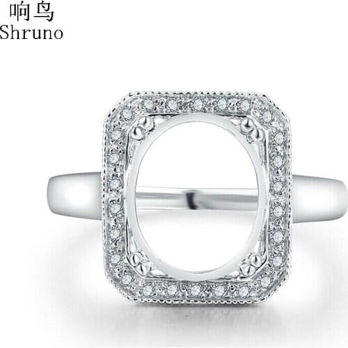 Shruno Oval Cut 10x12mm Sterling Silver 925 Pave Natural Diamonds Semi Mount Engagement Wedding Ring Women Vintage Fine Jewelry