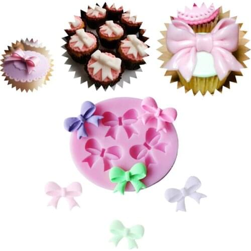 Silicone Bowknot Cake Mold 3-Cavity DIY Cute Fondant Cake Mold Kitchen Chocolate Making Cupcake Decoration Tools