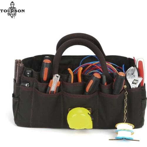 Tourbon Heavy Duty Tools Bag Organizer DIY Kit Maintenance Wide Mouth Storage Tote Pack Tape Measure Holder Screwdriver Pouch