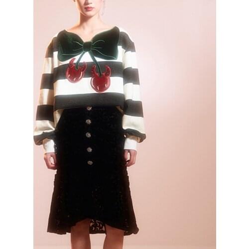 Harajuku Women Sweaters Thick Warm Autumn Winter Sweater Women 2021 Female Beaded Big Bows Loose Striped Pullover Cute Jumpers