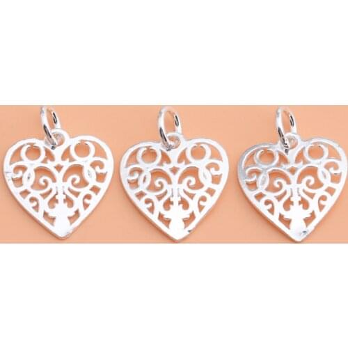 925 pure silver DIY jewelry pendant, hollow out auspicious cloud heart pendant, homemade bracelet necklace pendant accessories