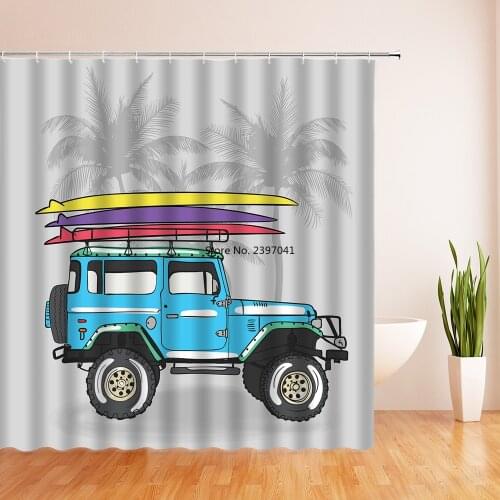 1PC Green Tropical Plants Shower Curtains for Bathroom Polyester Beach Sea Shower Curtain Printing Curtain Beach Shower Curtains