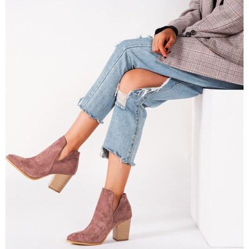 2020 Spring autumn shoe Women Shoes Retro High Heel Ankle Boots Female Block Mid Heels Casual Botas Mujer Booties Feminina 36-43