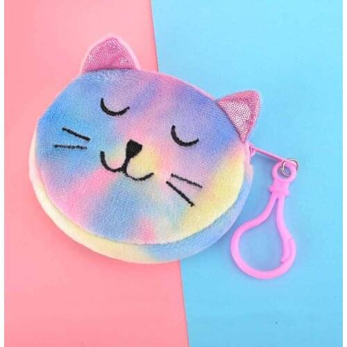 1 PCS 2021 Plush Cute Cat Lady Coin Purse ID Card Holder Car Key Case Cute Oval Zipper Girl Coin Purse USB Cable Headphone Case