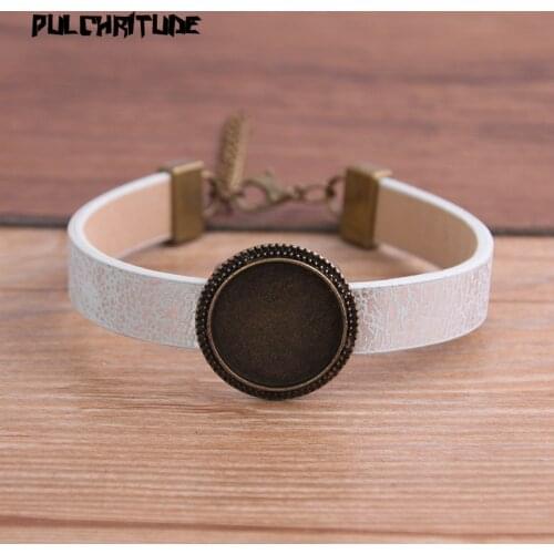 1pcs 6Color Pattern PU Bracelet Bronze Round Base Setting Cuff Blank Trays Brazel Fit 18mm Glass Cameo Dome Cabochon DIY Jewelry