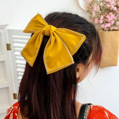 1PC Fashion Hair Clip Hairties Fashion Satin Fabric Hairpins Inlaid Metal Chain Oversized Headband Woman Girls Hair Accessories