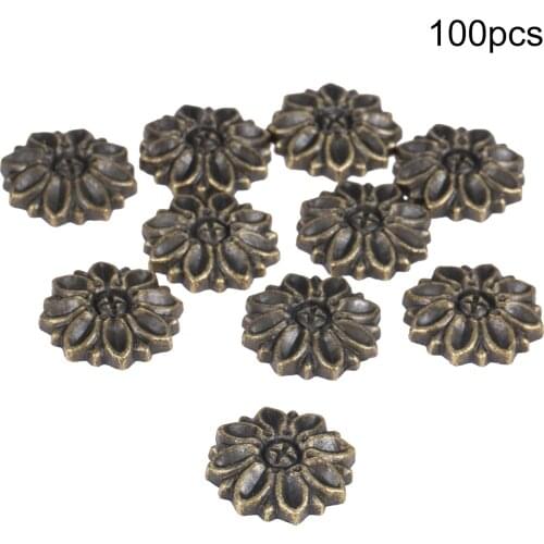 100Pcs Zinc Alloy Flower Decorative Protectors Corner Bracket Embellishment Scrapbook Bulbs Upholstery Nails Tack Tablets 23*5mm