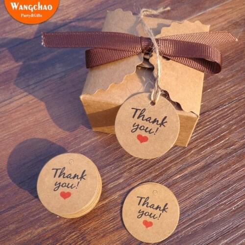 100pcs/bag Retro Thank You Handcraft Kraft Paper Gift Box&Bag Tag Packaging Decoration Jute Bag Accessories Wedding Decoration