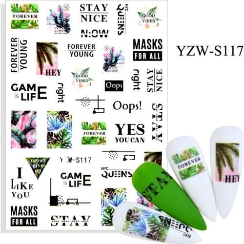 16 Inscriptions Nail Sticker English Words Letters Sentences Design Nail Art Decorations Manicure Designer Stickers for Nails