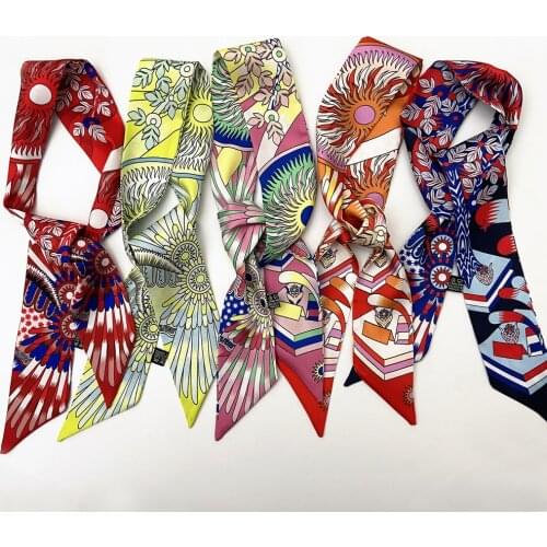 2021 New Luxury Brand Skinny Scarf Women Hair Neck Silk Scarf For Ladies Foulard Headband Bag Scarves foulard en soie