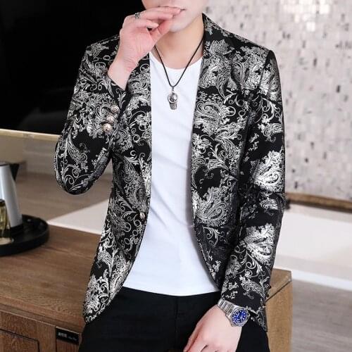 2021 Luxury Bronzing Men Blazers Stage Singer Tuxedo Casual Suit Jacket Wedding Business Street Wear Social Jacket Men Clothing