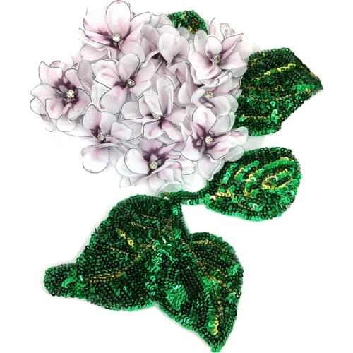 3D Hydrangea Flower Patch Flowers Applique Crystal Beaded Patches For Clothing Appliques Parches Sew On AC1531