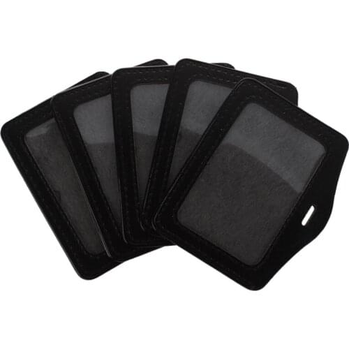 5 Pcs Black Clear Faux Leather Business ID Card Badge Holder