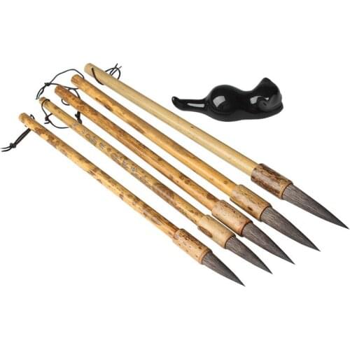 5PCS Mouse Whisker Writing Brushes Chinese Calligraphy Brush Set Regular Script Calligraphy Painting Practice Writing Pen