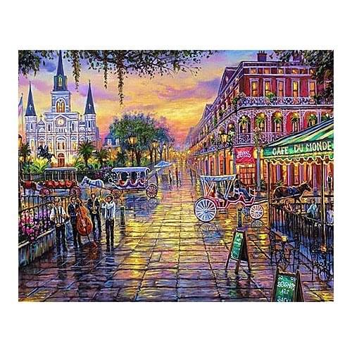 A7755 scenic town cross stitch Oil painting girl 11/ 14ct /16/28/27CT cloth cotton thread embroidery DIY handmade