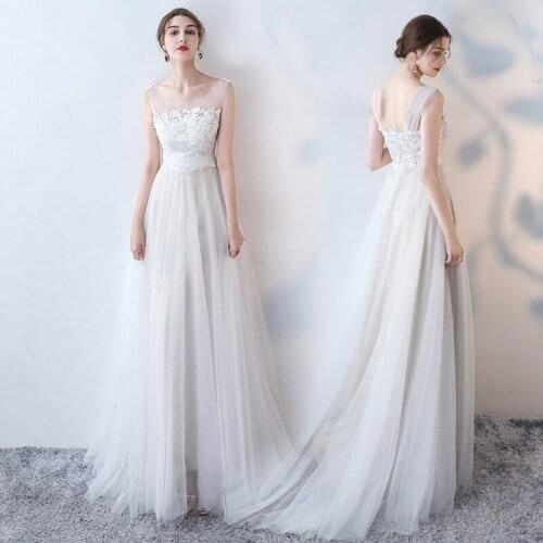 White Lace Sleeveless Evening Dress Female Elegant Long Banquet Host Birthday Party Prom Dress Slim Wedding Bridal Dress A249