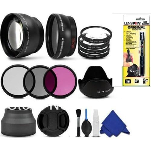 Free shipping 52mm Wide Angle Telephoto Lens Filter Kit cleaning kit Accessory for canon nikon pentax sony d3100 d5100 d5300