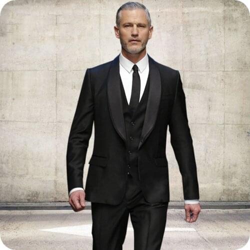 Black Formal Shawl Lapel Men Suits For Wedding Suits Bridegroom Blazer Prom Tuxedo Slim Fit Groom 3Pieces Costume Homme Mariage