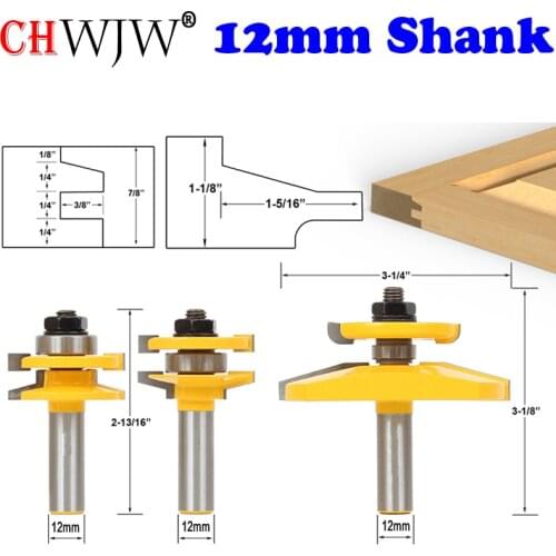 CHWJW 12mm Shank Shaker 3 Bit Raised Panel Cabinet Door Router Bit Set with Back-cutter Panel Raiser