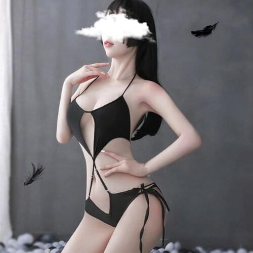 Women Sexy Erotic Bandage Bodysuits Ladies SUKUMIZU Swimsuit School Party Bikini Lingerie Temptation Maid Uniform Pink / White