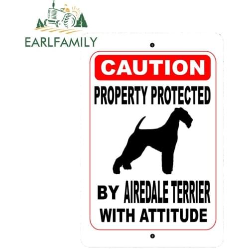 EARLFAMILY 13cm x 8.7cm Property Protected By AIREDALE TERRIER Dog with Attitude Car Sticker Vinyl Decal Cover scratches