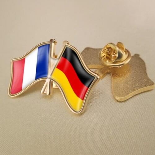 France and Germany Crossed Double Friendship Flags Lapel Pins Brooch Badges