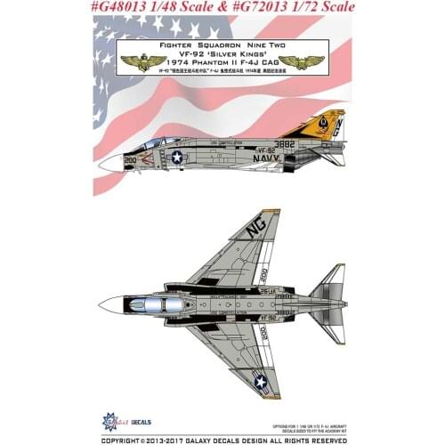 GALAXY Model G48013 G72013 1/48 /172 Scale F-4J VF-92 Silver Kings 1974 Decal for Academy Aircraft Model