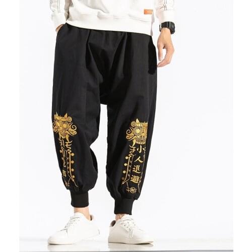 Chinese Style Men Haren Pants Vintage Jogging Pants Male 2021 Summer Loose Casual Trousers Mens Sweatpants New Large Size 30165