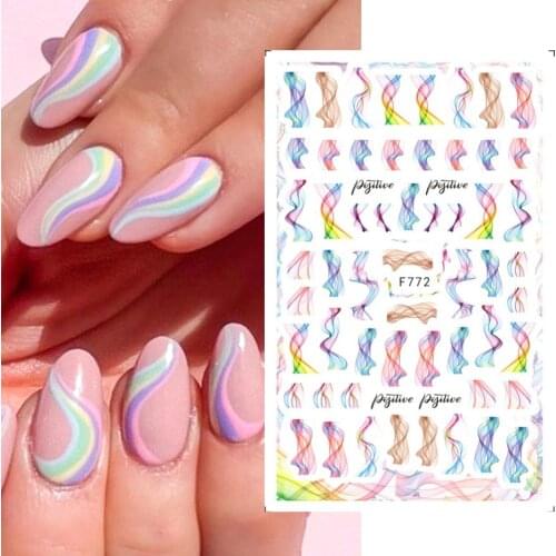 Colorful Wave Lines 3D Nail Art Stickers Abstract Sketch Geometry Sexy Girl Sliders For Nails Manicure Decoration Tattoos BEF772