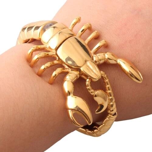 Cool Jewelry for Men Yellow Gold Color 316L Stainless Steel Animal Scorpion Bracelet Bangle 47mm 8.26"