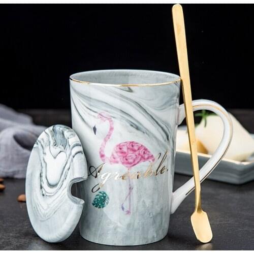 Luxury Marble Pattern Cup Phnom Penh Mug Gift Box Set Coffee Mug Couple Flamingo Ceramic Souvenir Wedding Bridal Lovers Gifts
