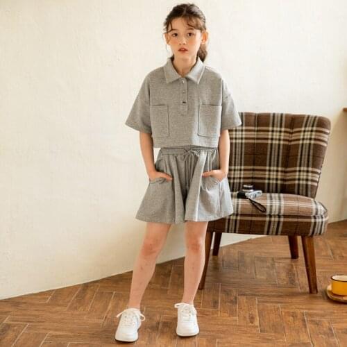 Girls Summer Clothes 2021 Kids Suit New Teen Clothes Set Baby Children Shirt and Shorts Button Cotton Casual,#6196