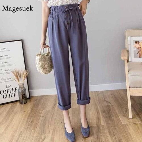 Fashion Loose Capri Casual Trousers High Waist Pants Slim Thin Clothing Solid Wild Female Pantalon Womens Harem Pants 11306