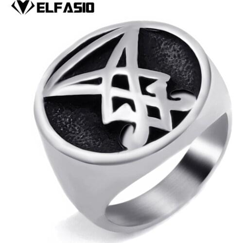 Mens Boys Sigil of Lucifer Stainless Steel Seal of Satan Stainless Steel Ring Size 7-15