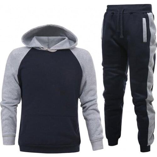 Men Brand Hoodie Suit Sweatshirt Fall Winter 2021 New Mens Patchwork Hoodie set Fleece Sportswear Mens Warm Hooded Sportswear