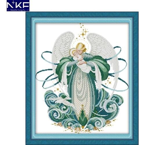 NKF Angel Mother and Son Cross Stitch Pattern Needlework Cross Stitch Kit Embroidery Cross Craft Cross Stitch for Home Decor