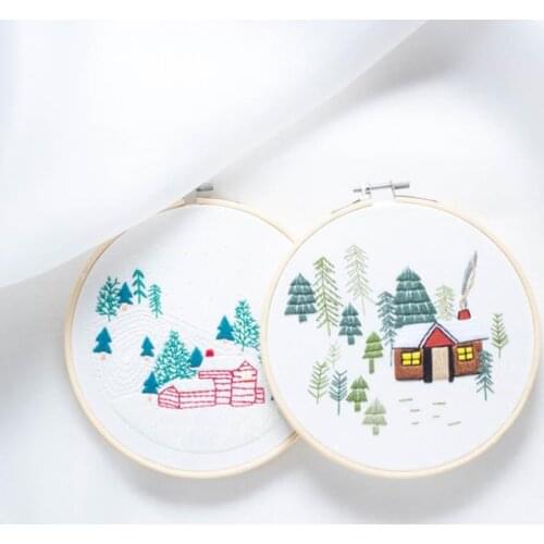 Snow House Pattern Diy Embroidery Kit for Beginner Needlework Kits Cross Stitch Arts Crafts Sewing for Home Decor