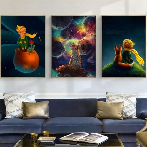 Printed Wall Artwork Canvas Painting Little Prince Rose Fox Alien Modular Pictures Nordic Posters Home Decoration Children Room