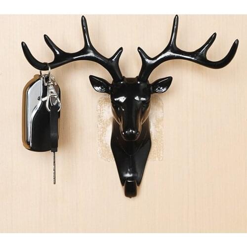 Elk Head Wall Mounted Antlers Hook Self Adhesive Hanger Bag Keys Sticky Holder Christmas Deer Horn