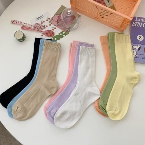 New Autumn Cream Macarons Color Maiden Fashion Thin Cotton Cute Woman Street Casual Ease Match Funny Loose Middle Tube Socks