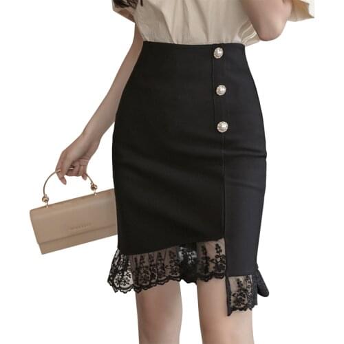 High Waist Solid Color Skirts Women Slim Lace Patchwork Side Zipper Skirts Female Casual Elasticity Women Skirt Autumn Winter