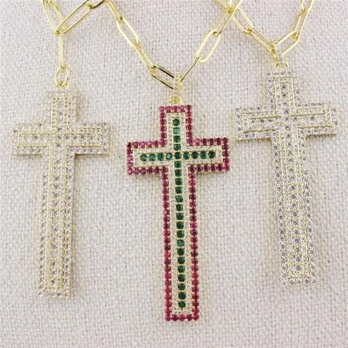 16inch 5pcs/lot New design cz charm necklace,colorful cross shape cubic zircon component,popular plated chain necklace wholesale