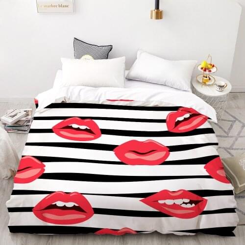 3D HD Digital Printing Custom Duvet Cover,Comforter/Quilt/Blanket case Queen King Bedding 200x200,Bedclothes stripe red lips